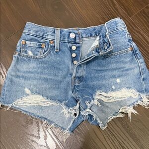 Levi's Blue Distressed Jean Shorts (with custom button)